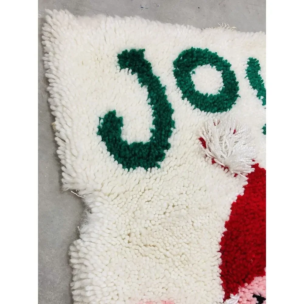 Vintage Christmas Latch Hook Rug Santa Joy Fluffy Beard Large Retro Completed